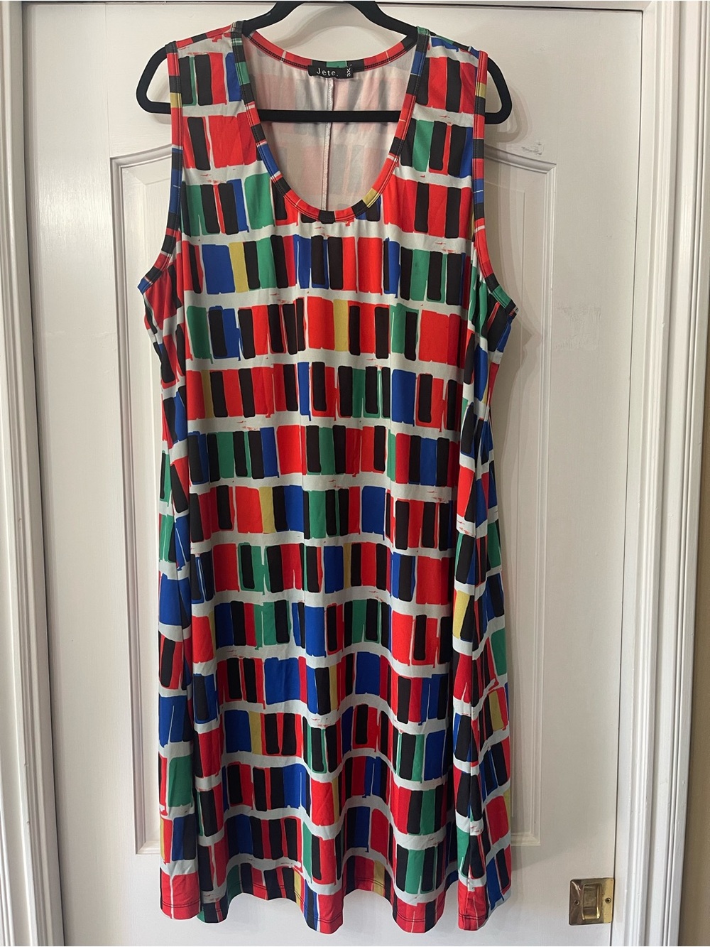 Jete Multicolor Geometric Sleeveless Shift Dress